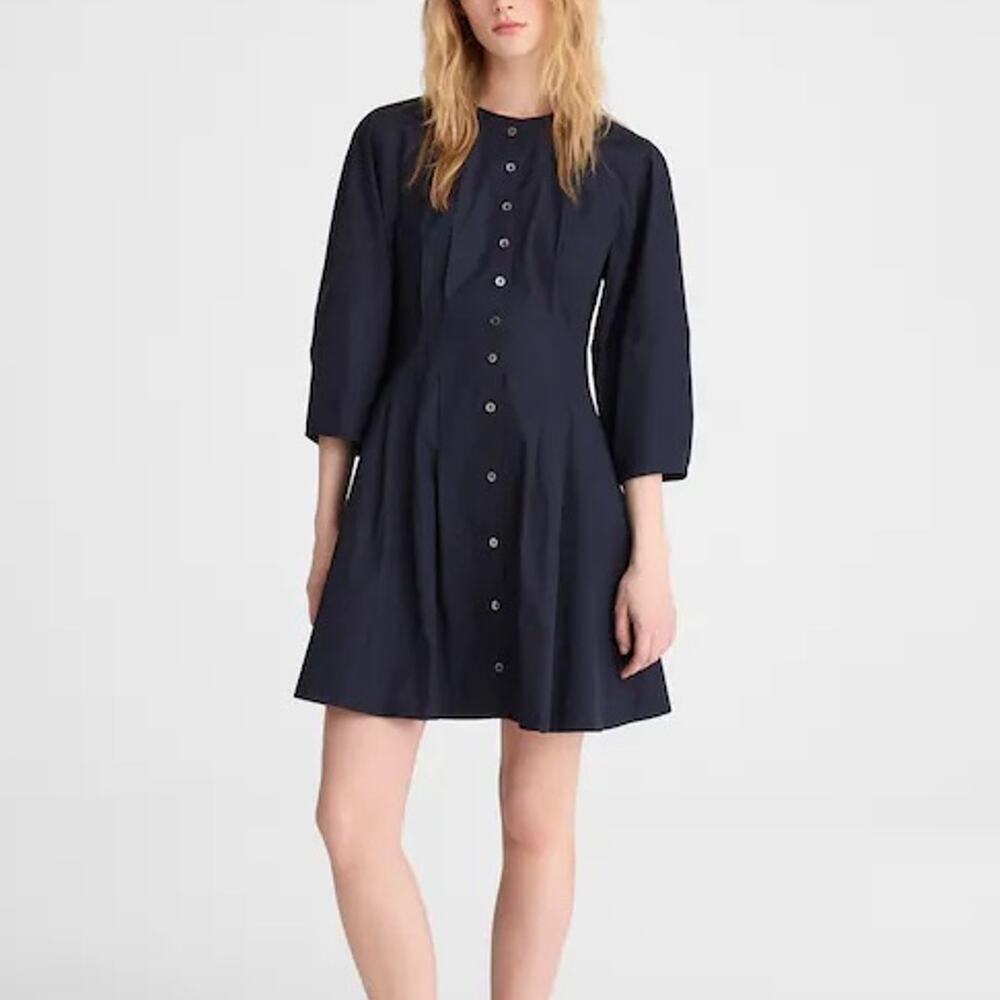 Madewell Sculptural Sleeve Pleated Mini Dress Classic Navy Size 12 NWT